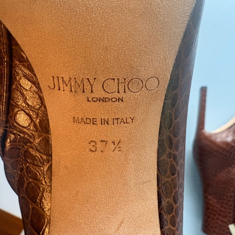 Jimmy Choo Camel Croc-Embossed High Heel Ankle Boots - Picture 7 of 9